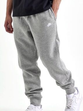 Nike Boys Gray Club Fleece Cotton Jogger Pants L Large Pull On  Pockets Fleece